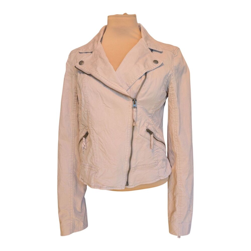 Ann Taylor LOFT Blush Motorcycle Style Light Weight Jean Jacket Size Small Biker